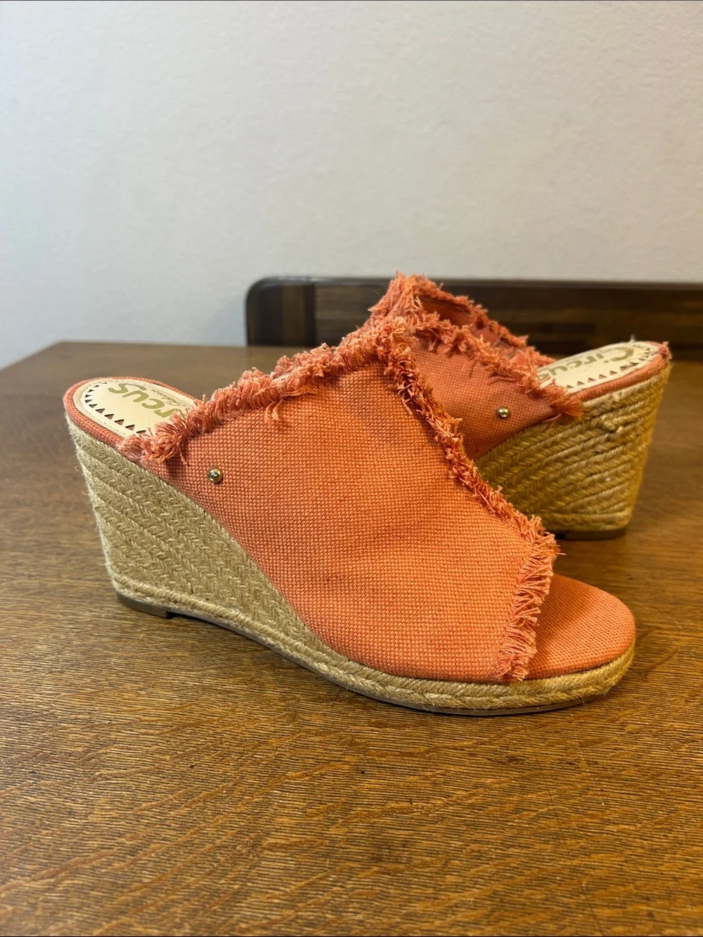 CIRCUS BY SAM EDELMAN Baker Wedge fringe Orange denim Sandals size 8.5
